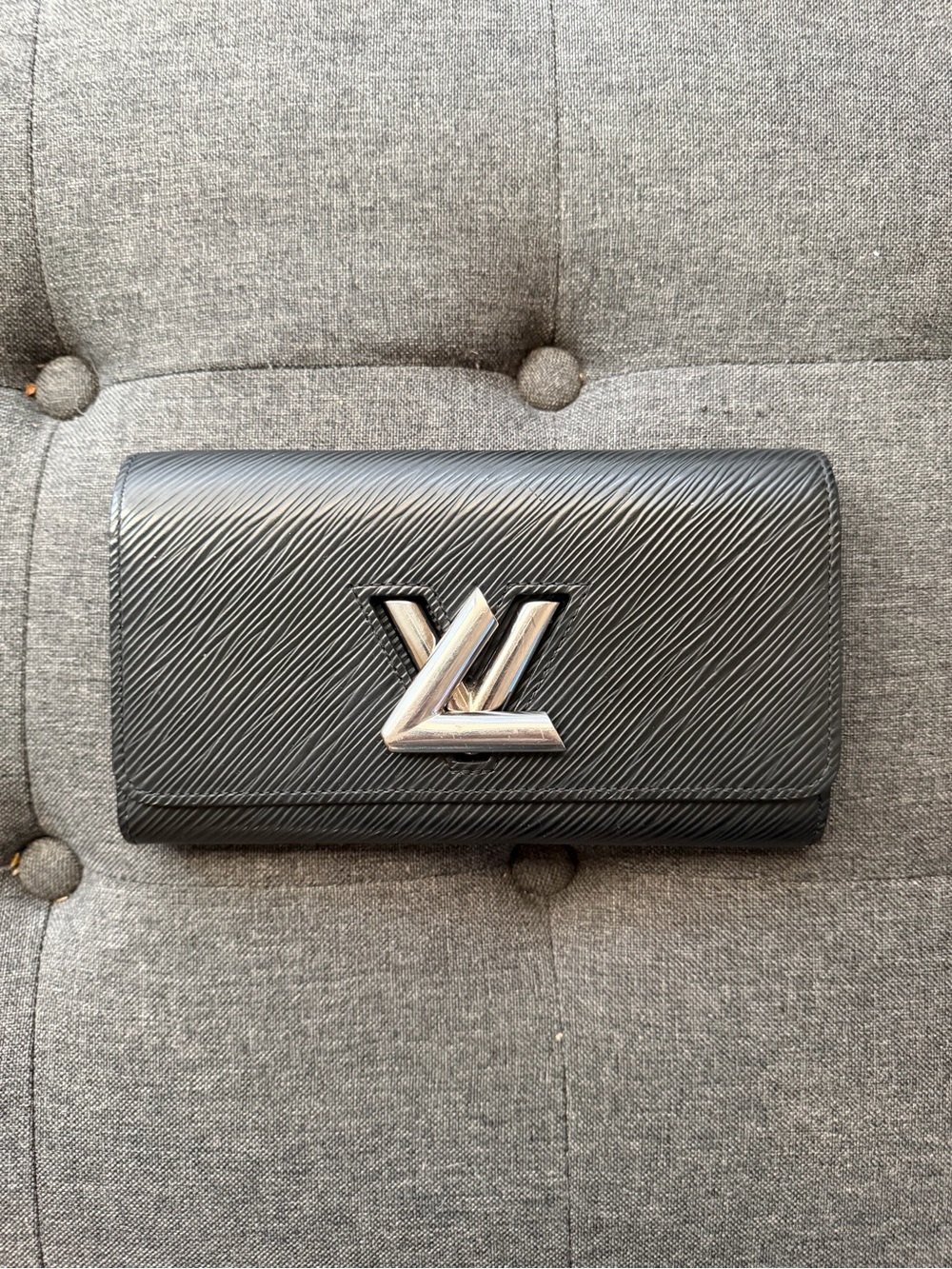 Authentic Louis Vuitton Black Epi Leather Wallet with Silver LV Emblem
